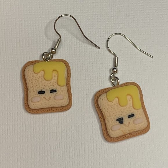 Toast Earring, Funny Food Earring, Butter Earring, Gift Idea, Toast Jewelry - Picture 3 of 5